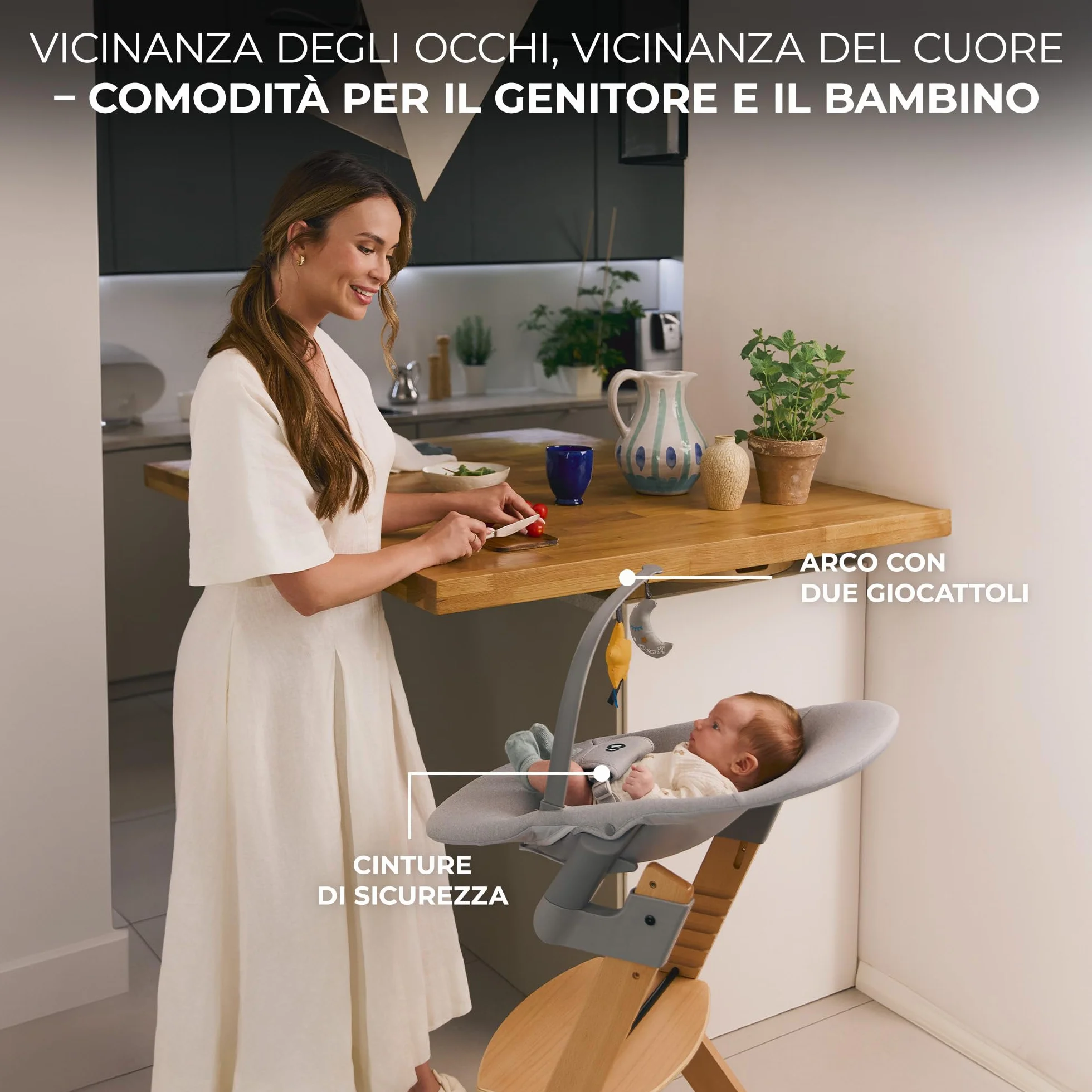 Kinderkraft ENOCK Seggiolone Pappa + Sdraietta CALMEE Legno Evolutivo Multifunzionale Sedia Ergonomica Altezza Regolabile 6 Mesi 10 Anni