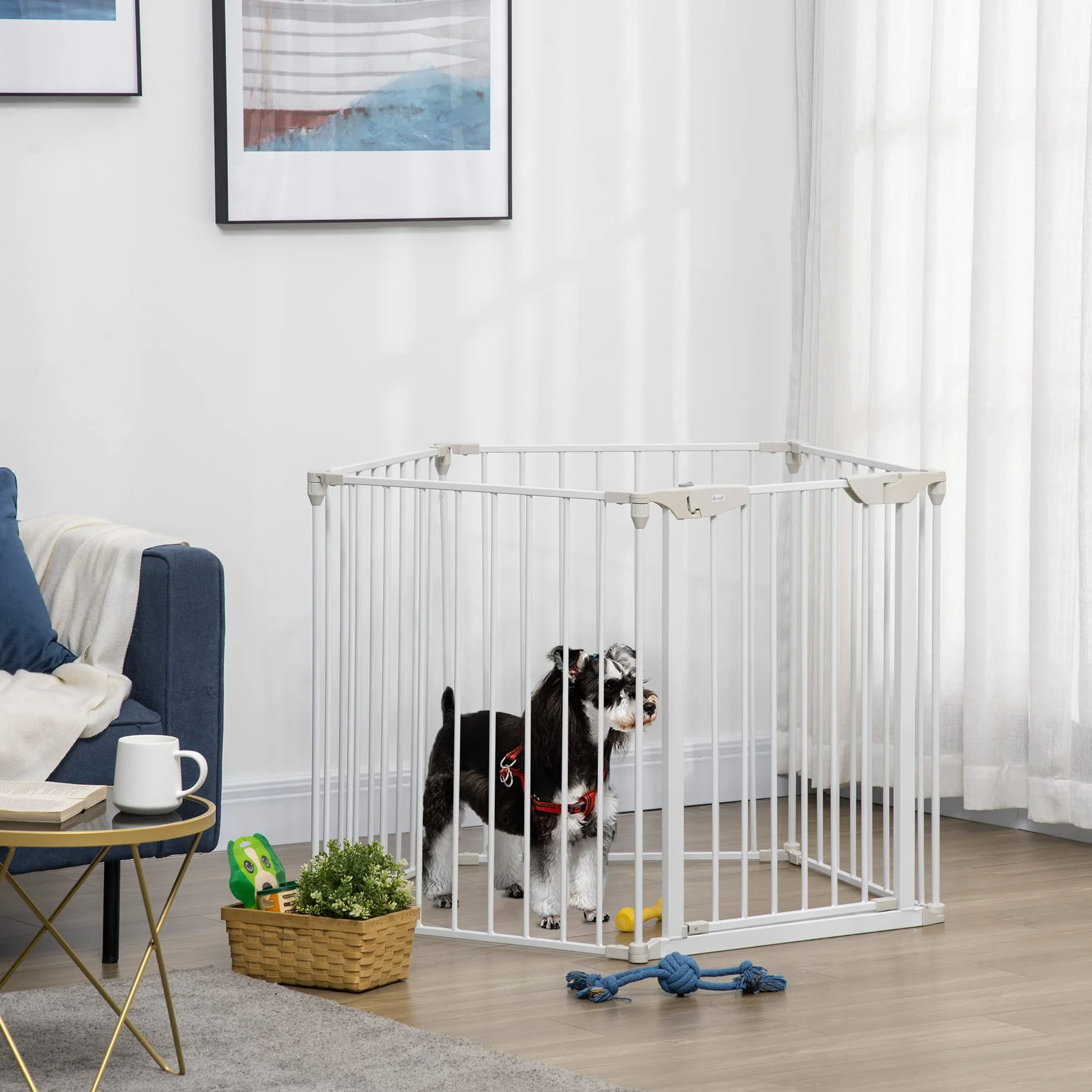 PawHut Recinto Cancelletto per Cani Regolabile Pieghevole Chiusura Automatica Sistema Blocco Metallo Plastica 300x74.5 cm Bianco
