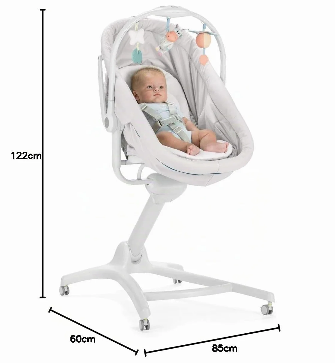Chicco Baby Hug 4 In 1 Sdraietta Neonato Rialzata, Seggiolone Pappa E Sedia Da Tavolo, Beige, 85 x 60 x 122 Cm