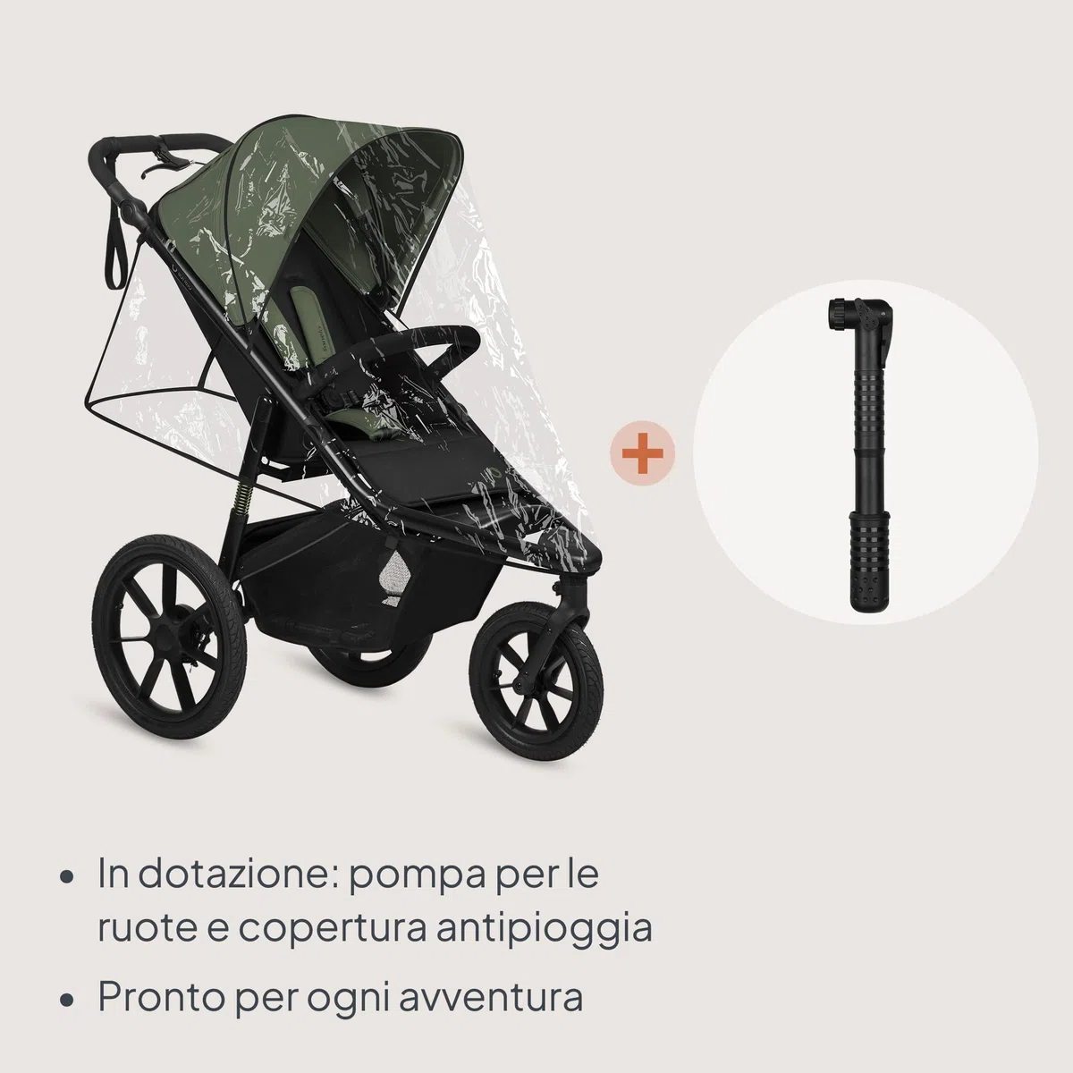 LIONELO AZURA Passeggino compatto da 6 mesi a 22 kg Passeggino a Tre Ruote, Schienale Regolabile Completamente Reclinabile Grandi Ruote Gonfiabili Sospensione Completa Cappottina XXL