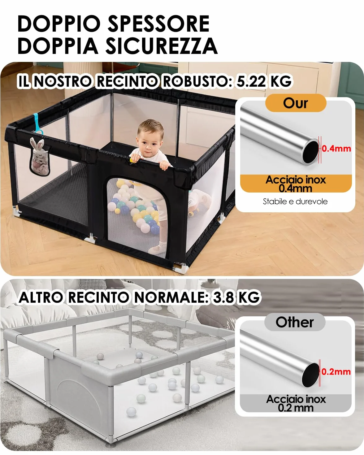 derimkcoa Box per bambini, grande recinto di sicurezza per bambini e bambini, per interni ed esterni, con ventose antiscivolo e cerniera (130 x 130 x 66 cm, nero)