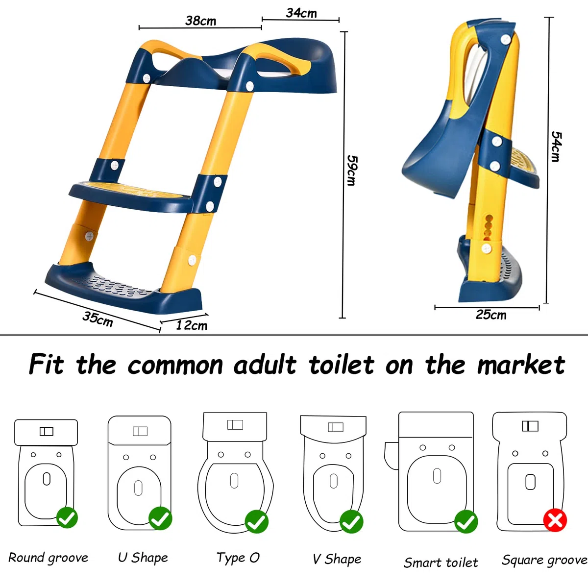 Sedile Riduttore WC per Bambini, Riduttore Water Bambini Regolabile, Toilet Ladder Seat, Pieghevole Training WC Vasino Sedile, Vasino Pieghevole Allenatore WC Scala con Pedali Paraspruzzi Cuscino