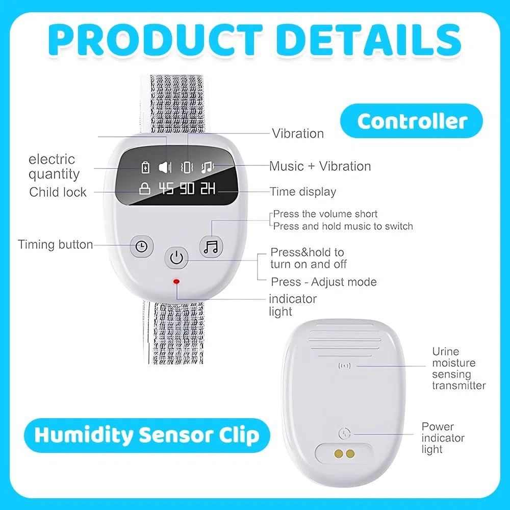 Allarme Wireless per la Pipì, Allarme Pee Ricaricabile, AllarmeWireless per Bambini con Telecomando, 3 Modalità Promemoria, 2 Suonerie, Ricarica USB, Timer, per Bambini, Anziani e Adulti